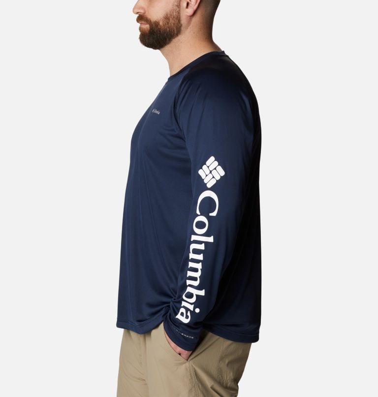 Men's Columbia Fork Stream Long Sleeve Sweatshirts Navy | Plus Size CA-GC8L0